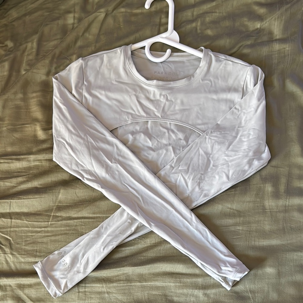 PARAGON White Long Sleeve Crop Muscle Tee